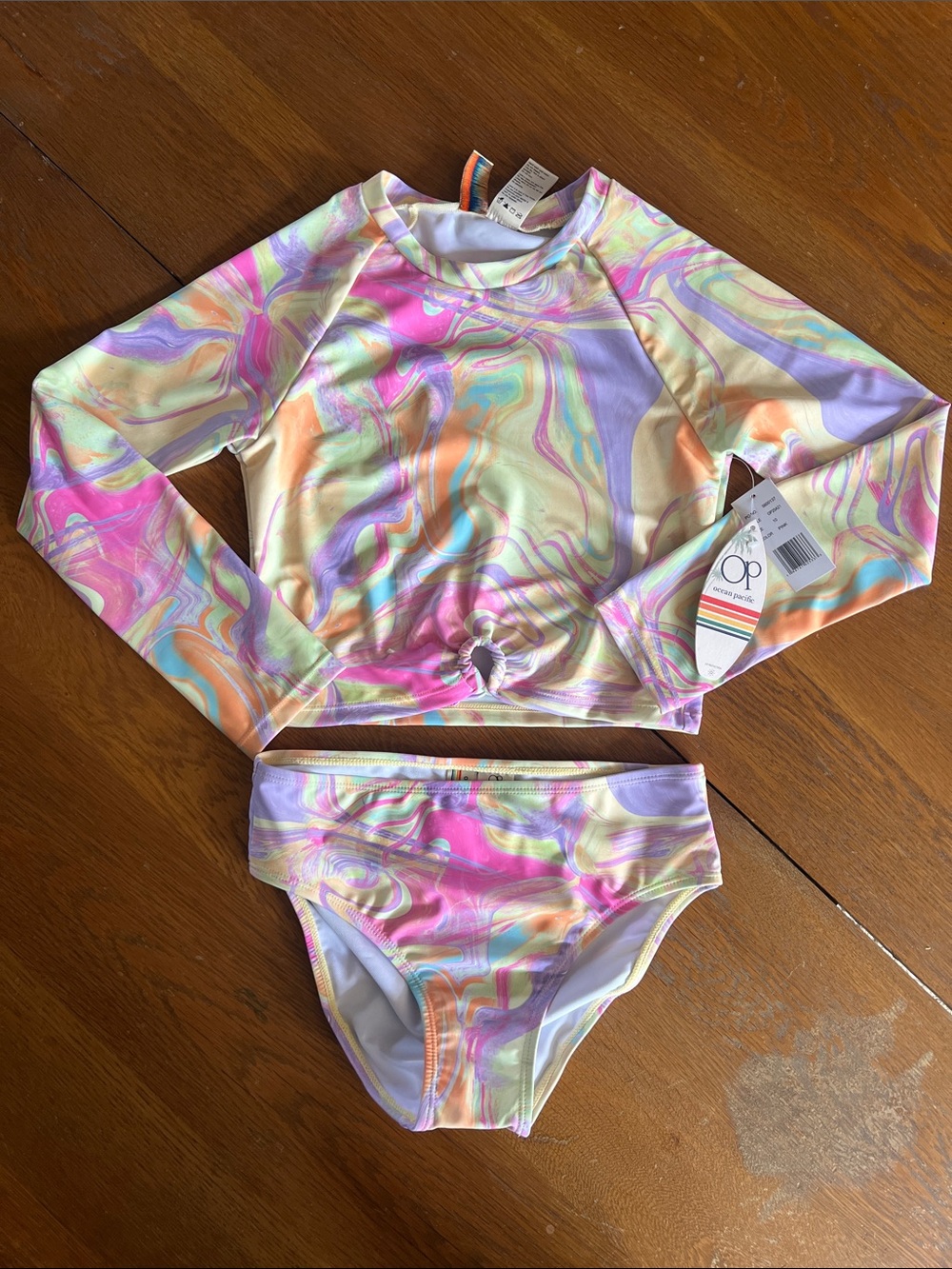 OP Girls' Pastel Marble Long-Sleeve Rashguard Set - Size 10 - NWT